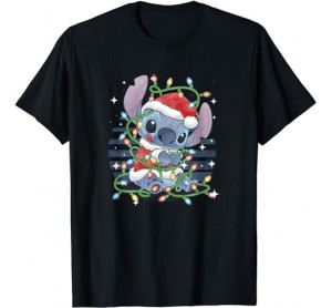 Disney Lilo Stitch Christmas Tangled Lights Portrait T-Shirt